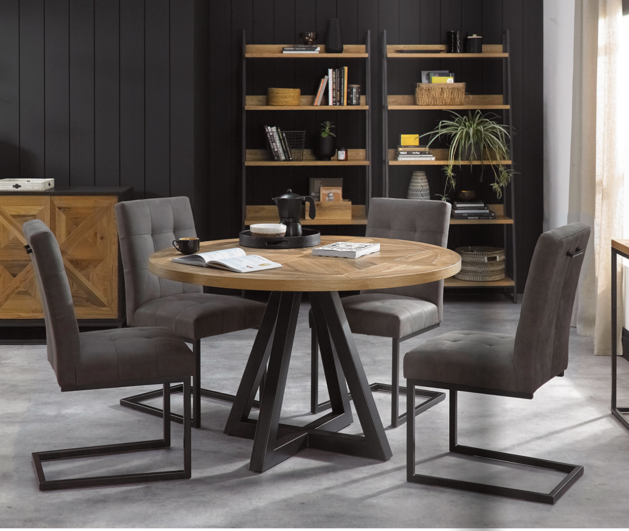 Indus Rustic Oak Circular Dining Table