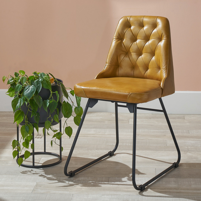 NEW Camillo Mustard Leather and Iron Dining Chair