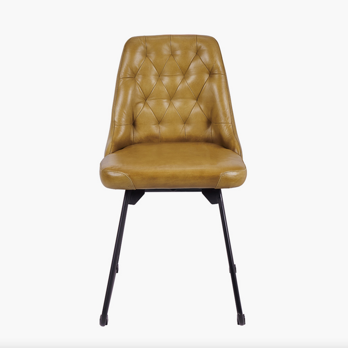 NEW Camillo Mustard Leather and Iron Dining Chair