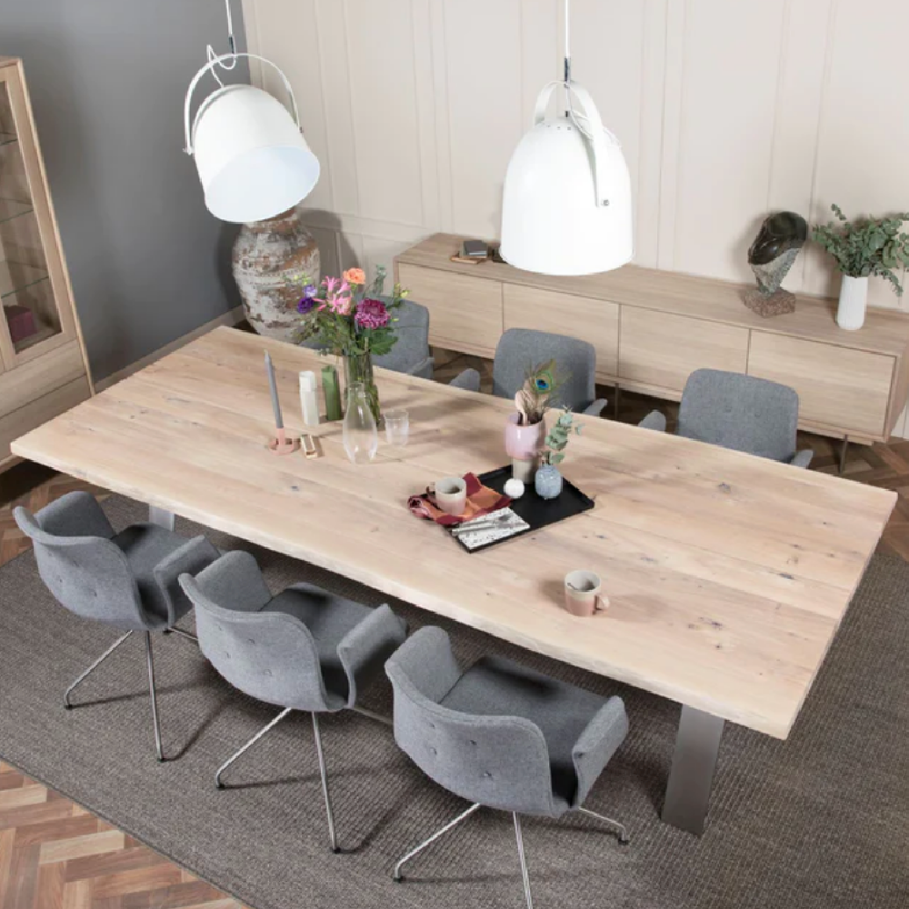 Kristensen Elegant Oak Tables with Steel Buck Legs