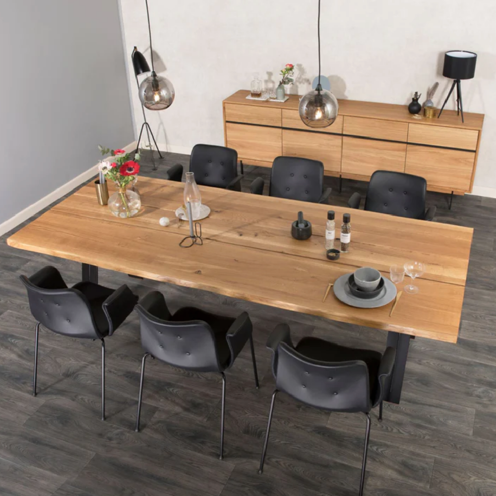 Kristensen Elegant Oak Tables with Steel Buck Legs