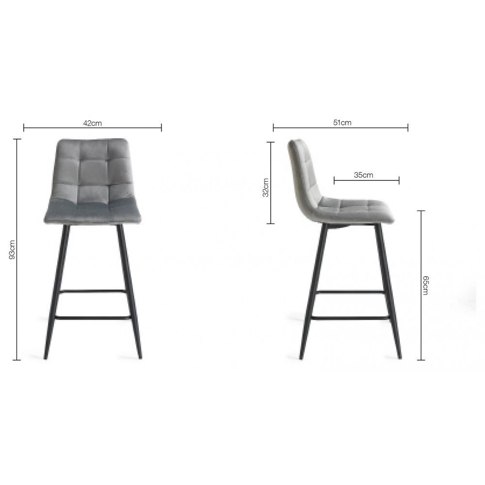 Mondrian Velvet Fabric Bar Stool with Sand Black Powder Coated Legs (4 Colour options)