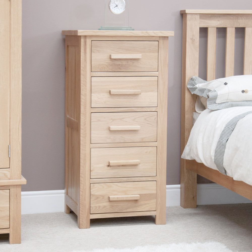 Opus Solid Oak 5 Drawer Wellington Chest