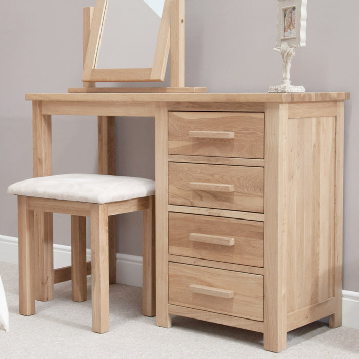Opus Solid Oak Single Pedestal Dressing Table with stool