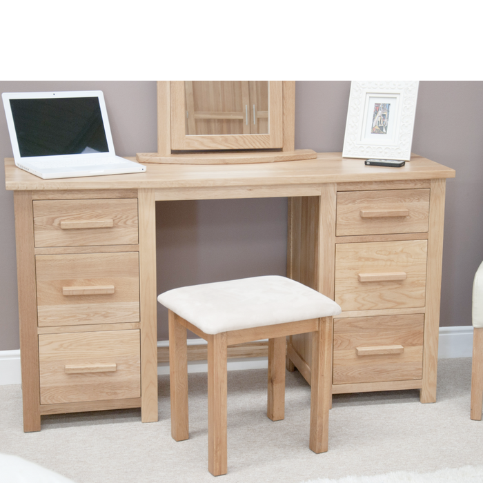 Opus Solid Oak Double Pedestal Dressing Table with stool