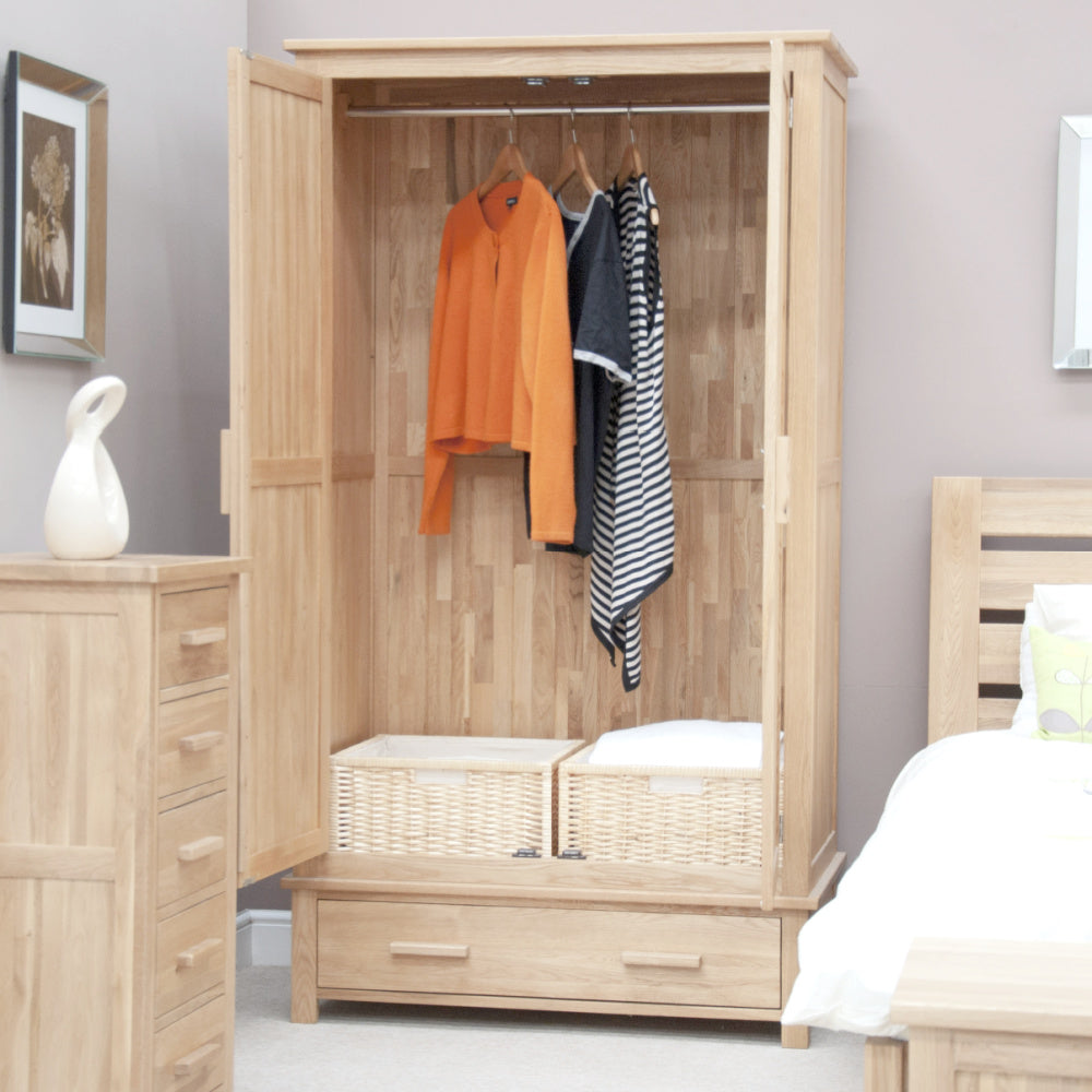 Opus Solid Oak Double Wardrobe With Drawer