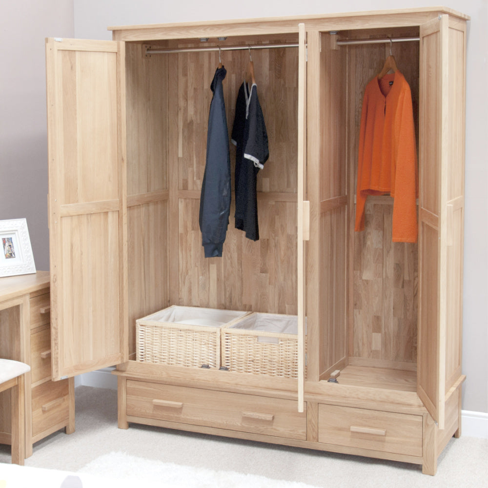 Opus Solid Oak triple Wardrobe With Drawers