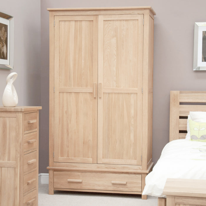 Opus Solid Oak Double Wardrobe With Drawer