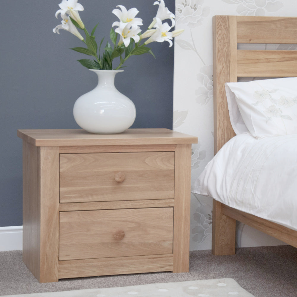 Torino Solid Oak Wide 2 Drawer bedside