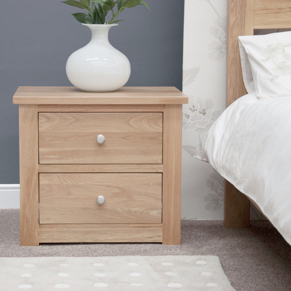 Torino Solid Oak wide  2 Drawer bedside