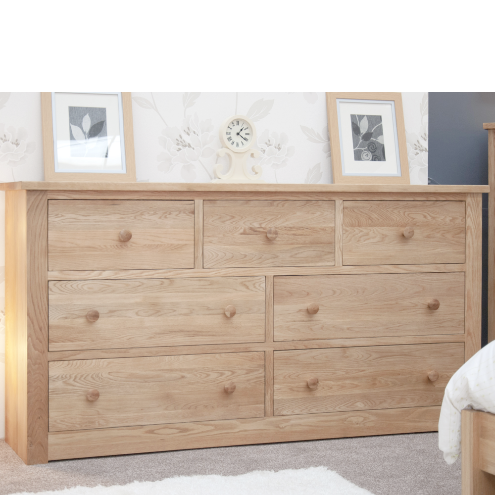 Torino Solid Oak 7 Drawer Extra  Wide Chest
