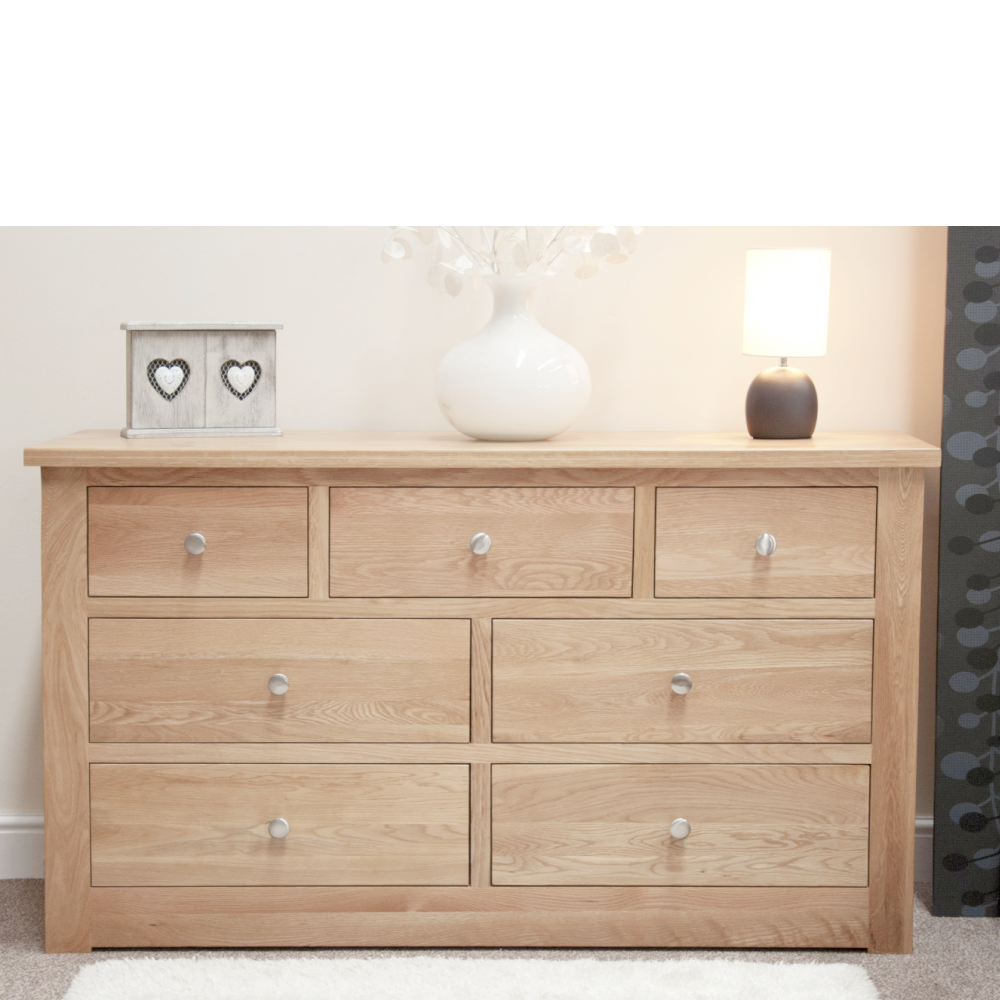 Torino Solid Oak 7 Drawer Wide Chest
